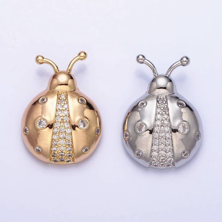 Dainty 3D 16K Gold Filled Lady Bug Pendant Micro Pave Silver Insect Charm AA315 AA316 for wholesale by Aim Eternal