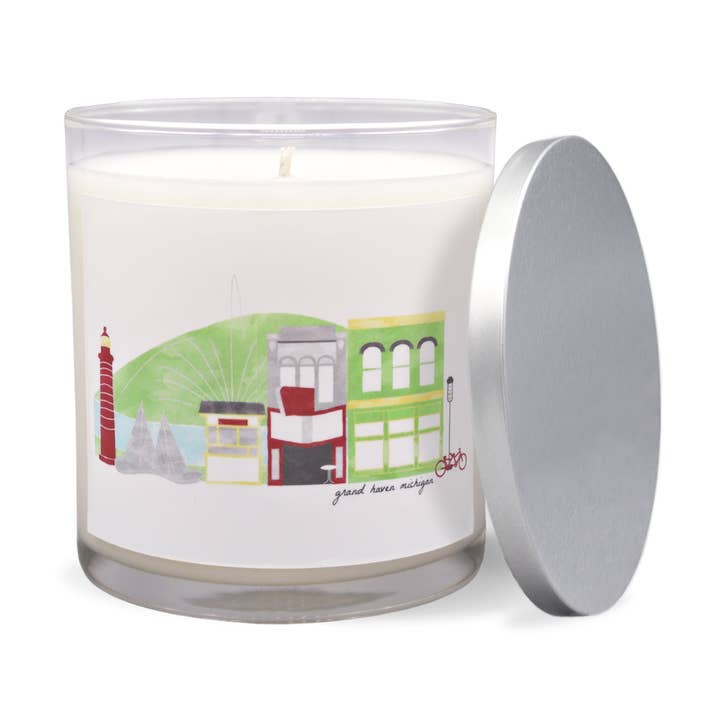 Grand Haven Michigan Skyline Candle for wholesale by Garsnett Beacon Candle Co.