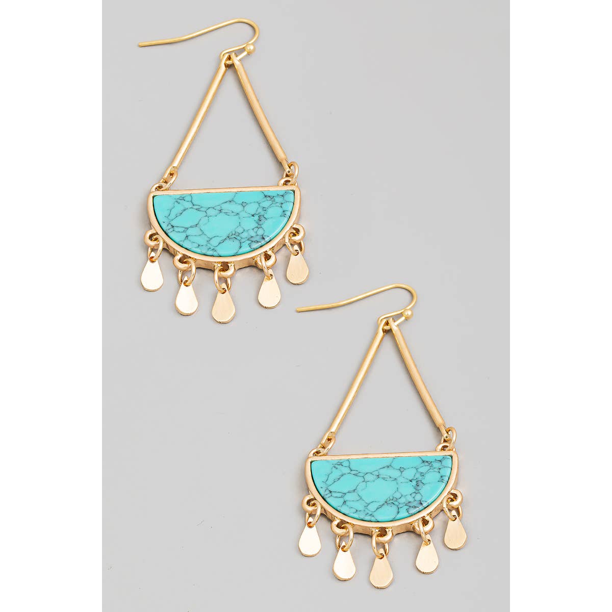 The Looks by Fame Accessories - Wholesale Dangle Earrings - Half Stone Tear Dangle Fringe Earrings0