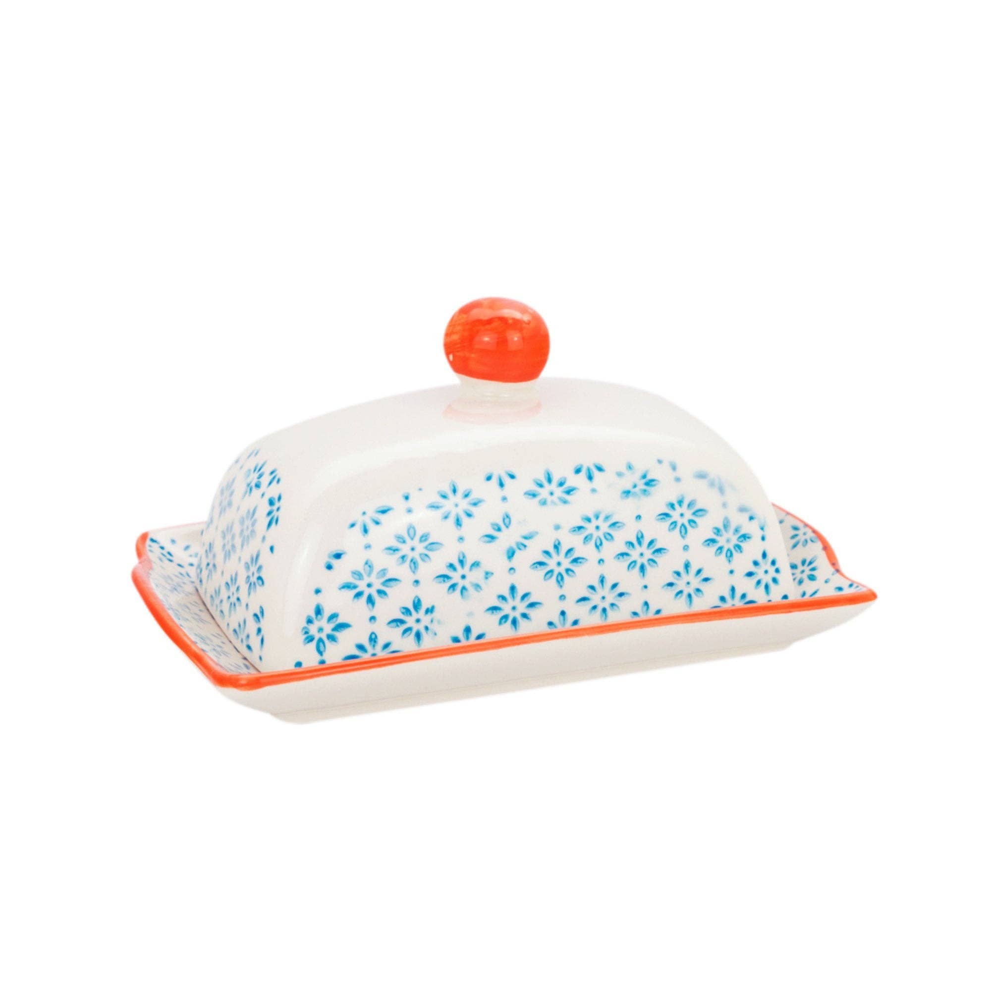 Rinkit Ltd - Wholesale Butter Dish - Nicola Spring Patterned Butter Dish with Lid Blue and Orange0