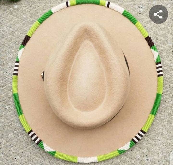 Delight merchants - Wholesale Fedora – Women’s - Beige green beaded fedora hat| cowboy hat| summer hats