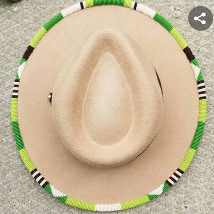Delight merchants - Wholesale Fedora – Women’s - Beige green beaded fedora hat| cowboy hat| summer hats0