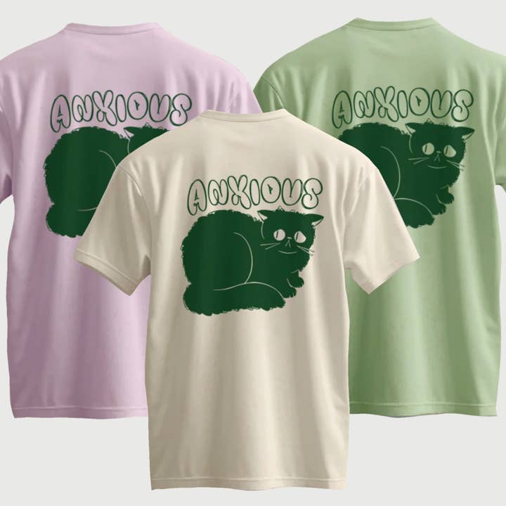Anxious Cat T-shirt | UK printed, Independent Tee for wholesale by Jess Bright Design