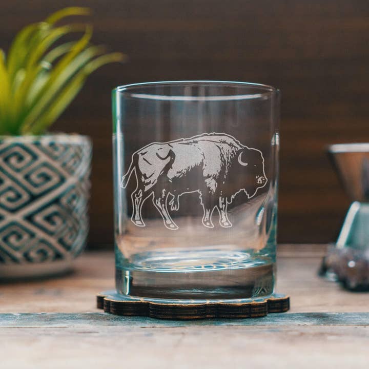 Western Buffalo Etched Glasses for wholesale by Benoit's Design Co.