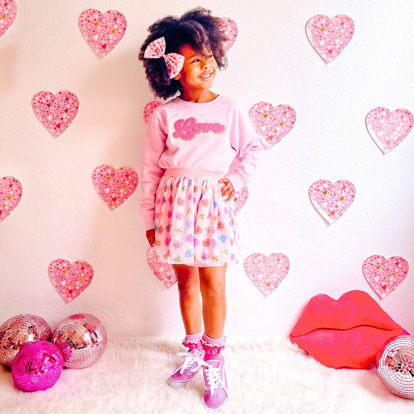 Sweet Wink - Wholesale Haarstrik - Kinderen - Candy Hearts strikclip van tule voor Valentijnsdag - Haarclip voor kinderen3