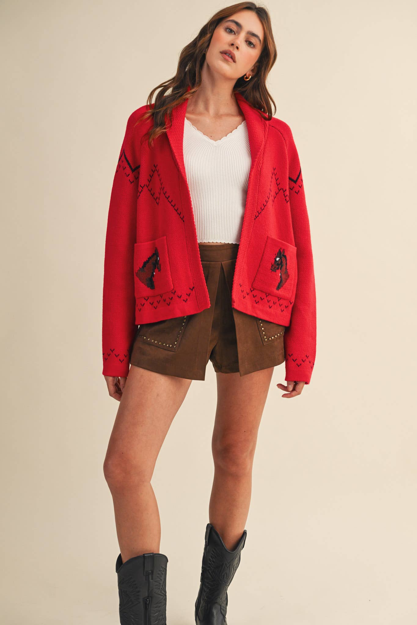 &MERCI - Wholesale Cardigan - Women's - HORSE KNIT SWEATER CARDIGAN MSW1080748