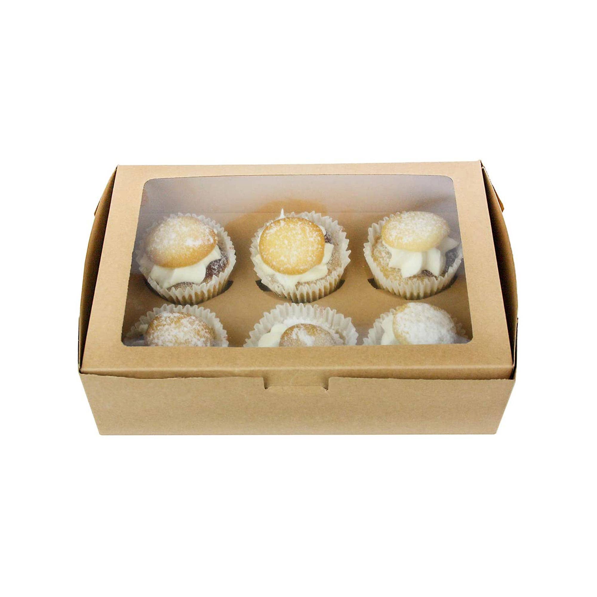 Emartbuy - Wholesale Gift Box - Kraft Cupcake Box with Viewing Window Pack of 12 (Holds 6 Cupcakes)1