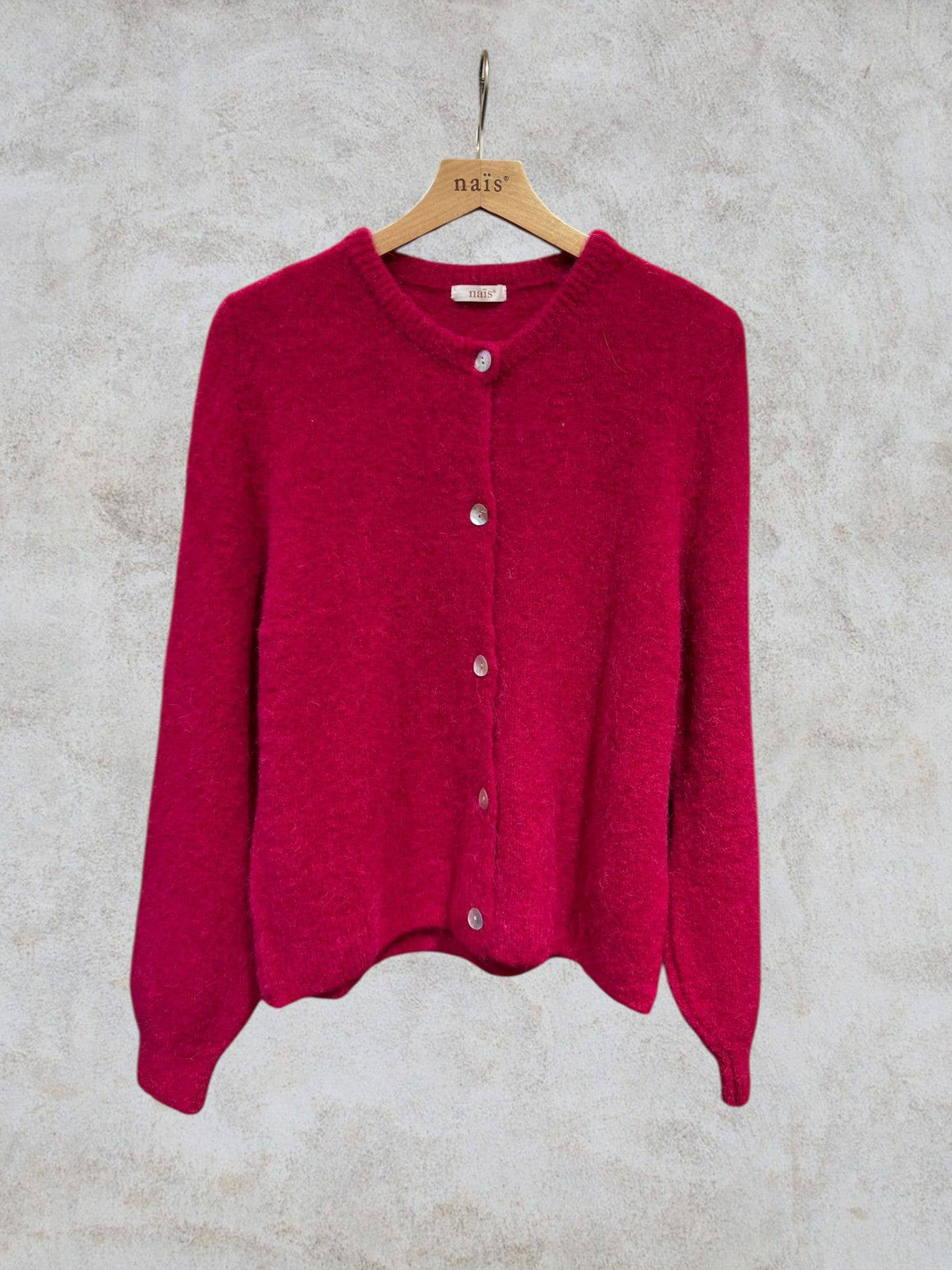 NAÏS PARIS - Wholesale Cardigan - Women's - SUPER FINE ALPACA SHORT BUTTON CREW NECK CARDIGAN35