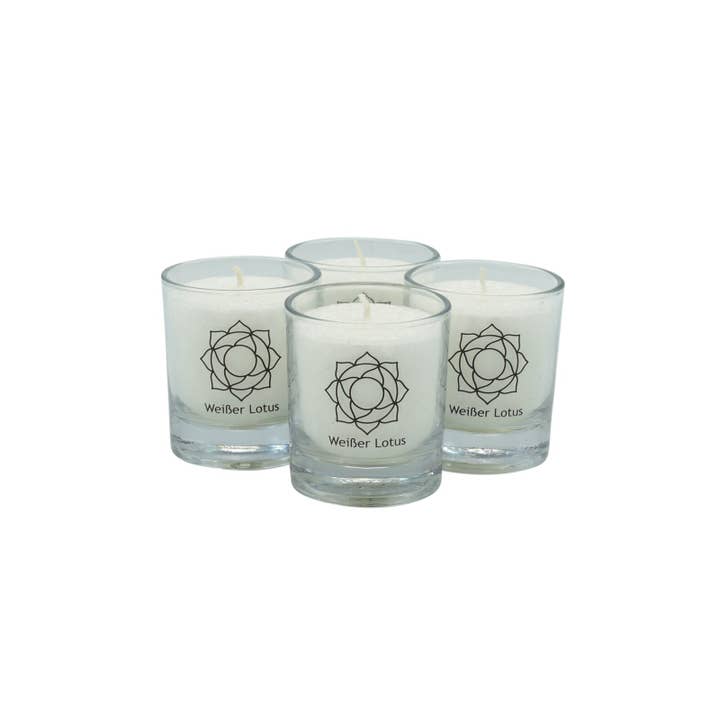 Vela votiva de chakra de luz de palma, blanca, paquete de 4. para venta al por mayor de Kl-u-Ra Magie des Lebens