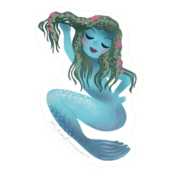 Blue Mermaid Sticker for wholesale by M. Kind Papersmith