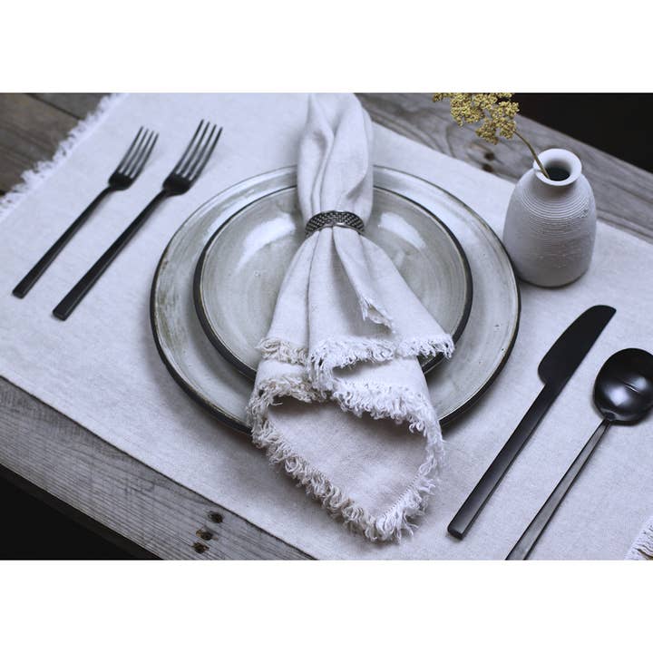 LinenCasa - Wholesale Placemat - Linen Placemat - Stonewashed - Light Natural w Frayed Edges1