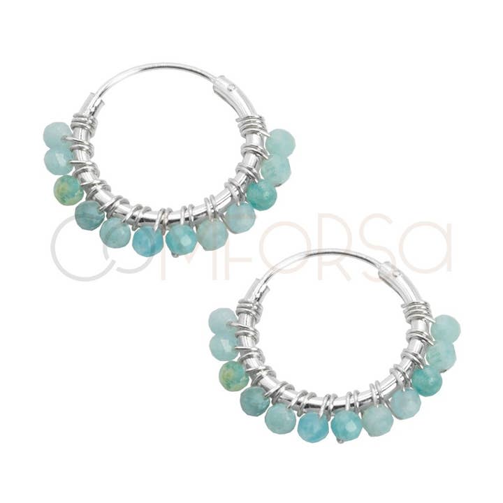Sterling Silver 925 Hoop Earrings With Amazonite Stones 16Mm for wholesale by COM FORSA SL