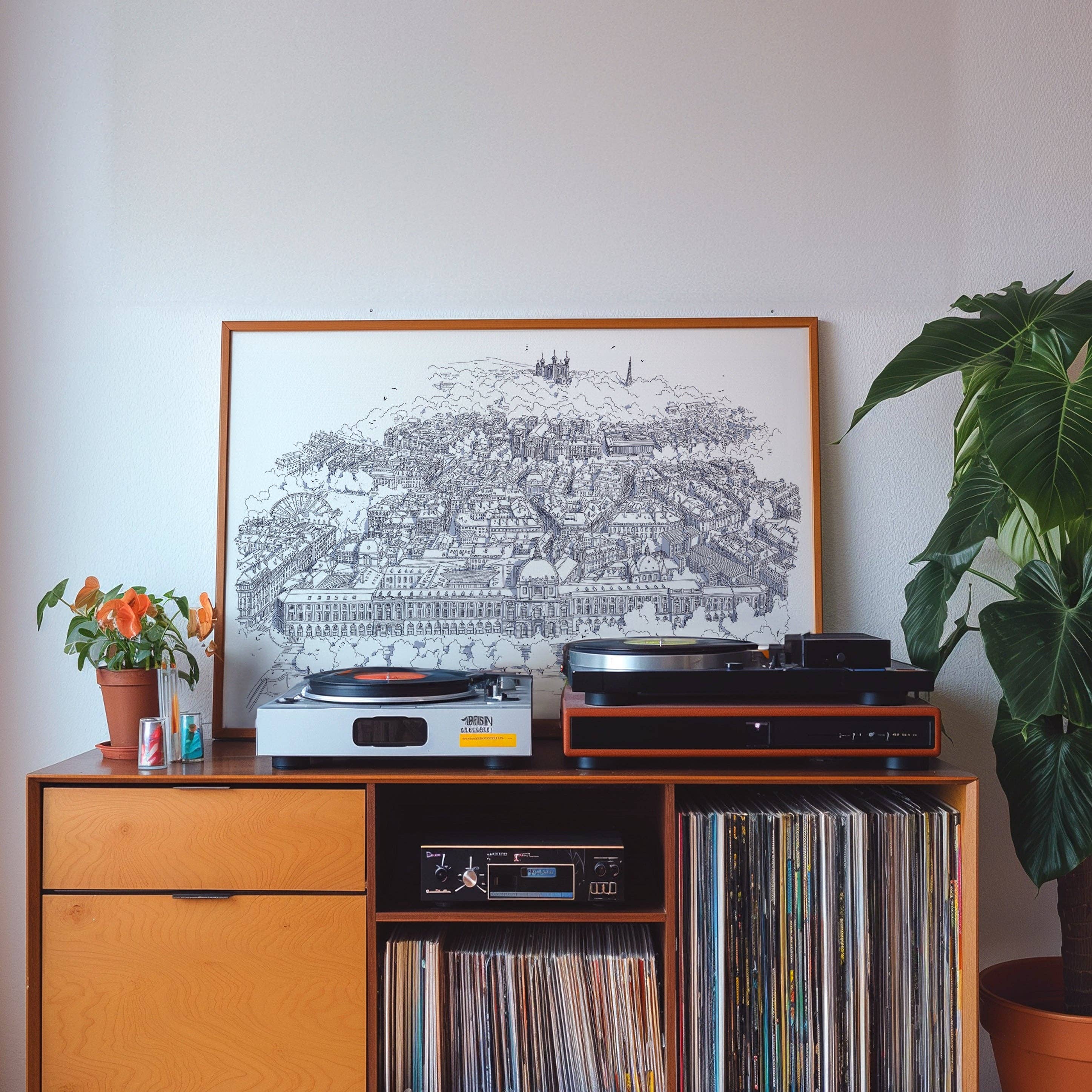 EMILIE ETTORI ILLUSTRATION - Wholesale Art Print - Panoramic view of Lyon Hotel Dieu1