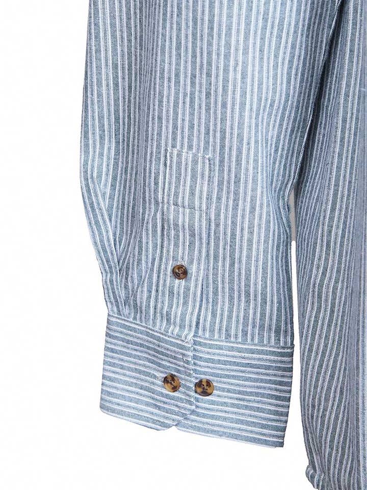 Lee Valley Ireland - Wholesale Button Down Shirt - Men's - Grandfather Shirt Vintage Ivory Pin Stripe on Grey (VR2)5