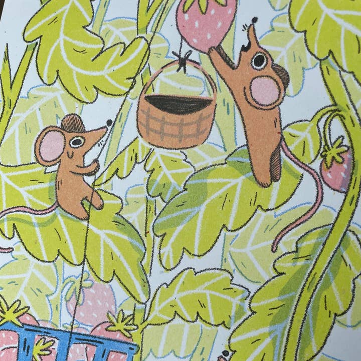 Paper Rat Illustrations - Wholesale Art Print - Strawberry Foragers Art Riso Print 8.5x111