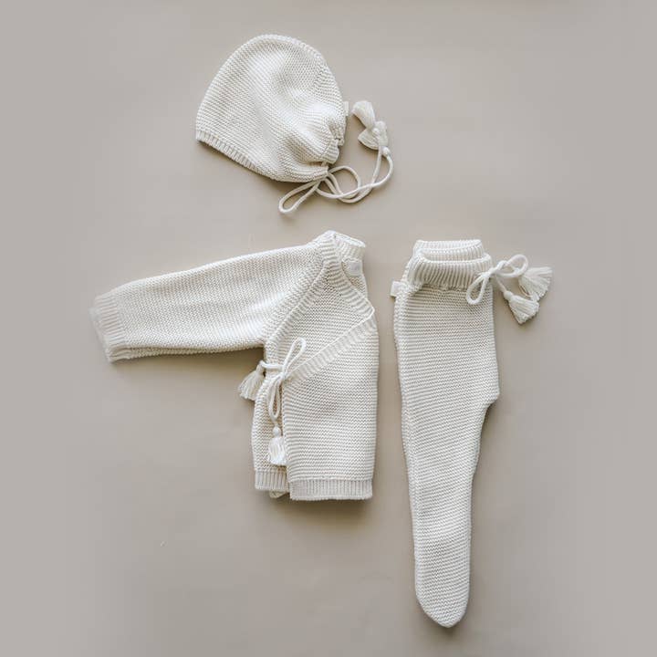Knit Bundle | Bonnet & Pant & Top | Natural for wholesale by August River Co.