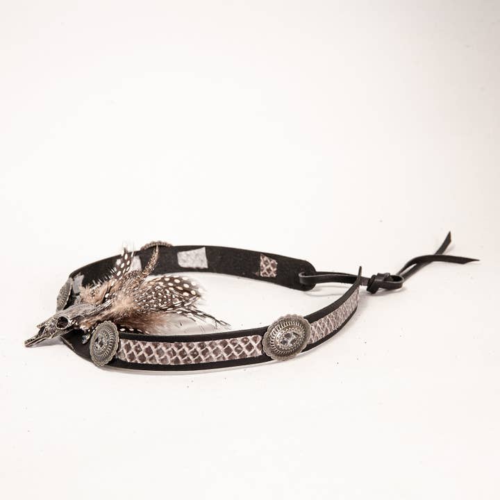 American Hat Makers - Wholesale Bandana - Unisex - Lizard Skin Skull Concho Hat Band - Style True Grit