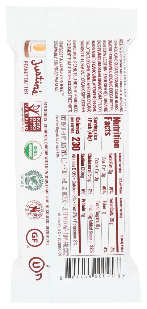 KeHE Distributors, LLC - Wholesale Chocolate Covered Sweets - Justin's Chocolate Cup Peanut Butter Milk 1.4 oz1