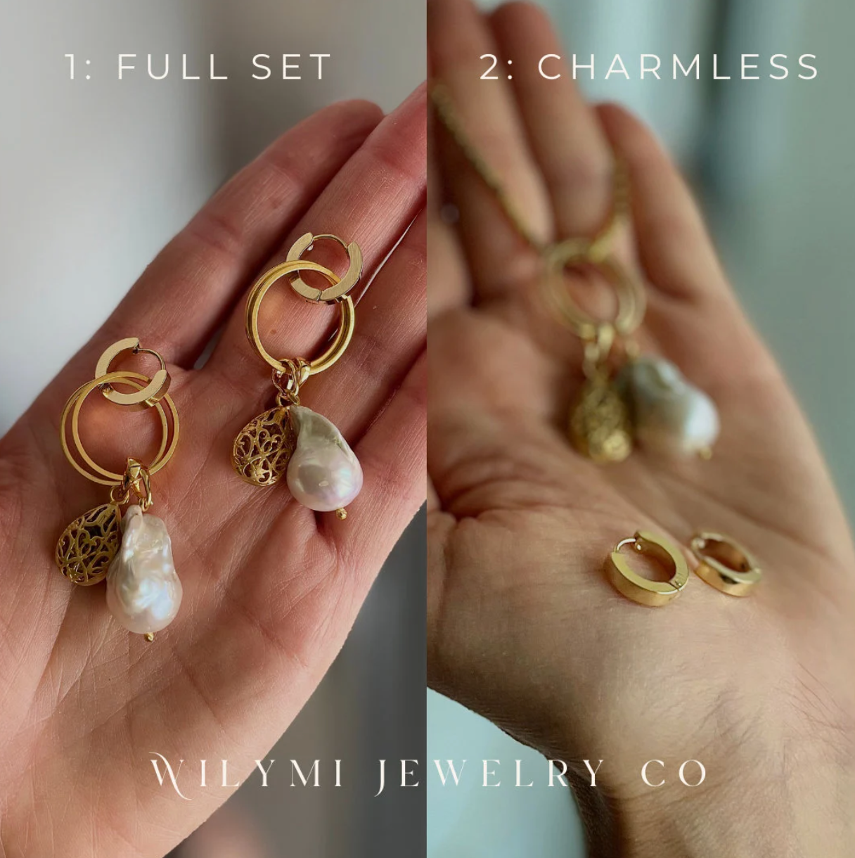 WILYMI Jewelry Co - Vente Boucles d'oreilles pendantes - Créoles baroques multifonctions CLARITY avec perles | Doré12