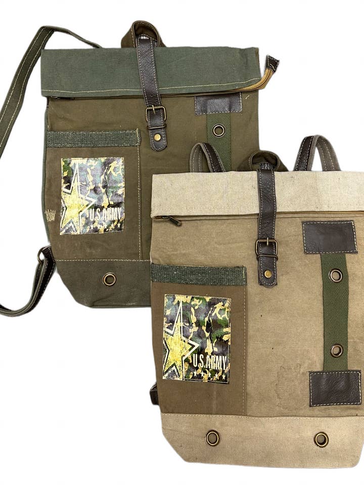 Recycled Military Tent Backpack - US ARMY for wholesale by Vintage Addiction