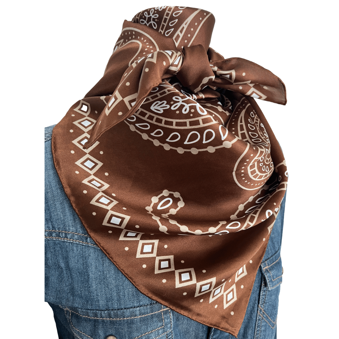 Cowtown Wild Rags - Wholesale Scarf - Unisex - Paisley Wild Rags (Mesquite) | Brown Silk Scarf4