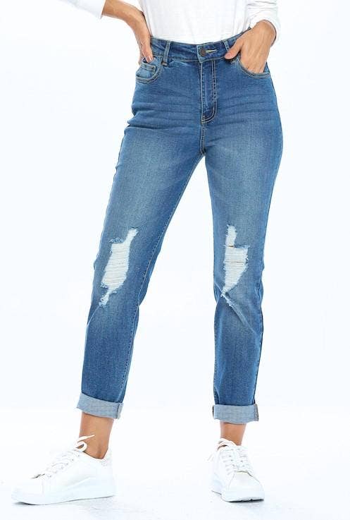 BLUE AGE – wholesale Jeans – Women’s – HIGH RISE KNEE RIPPED MOM JEANS0