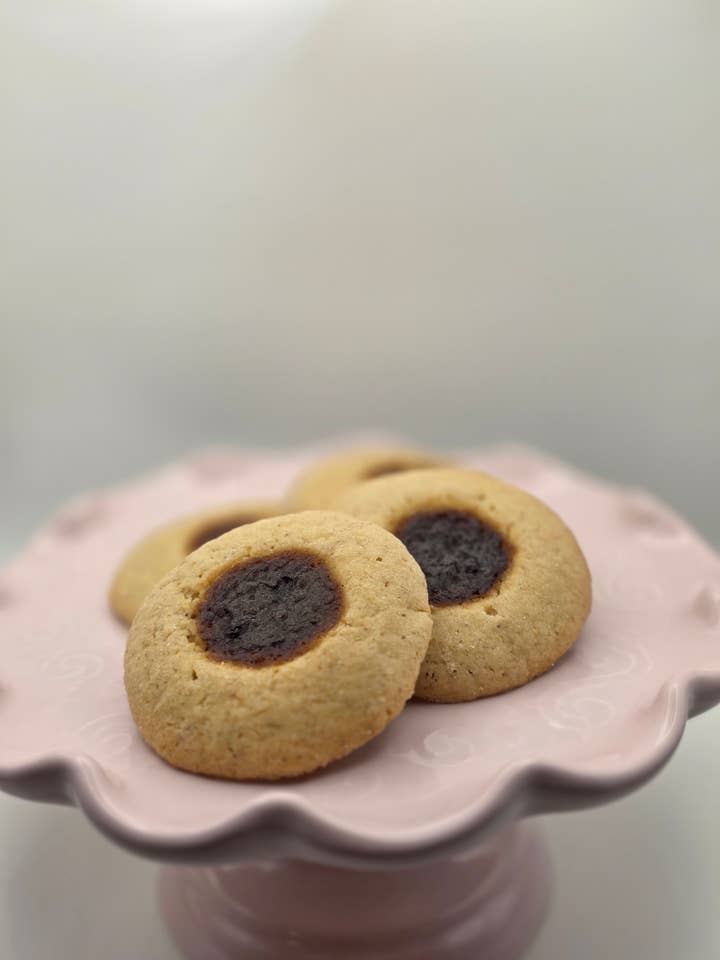 Mesquite Thumbprint Cookies with Tamarind Apricot Jam for wholesale by Kim's Confections