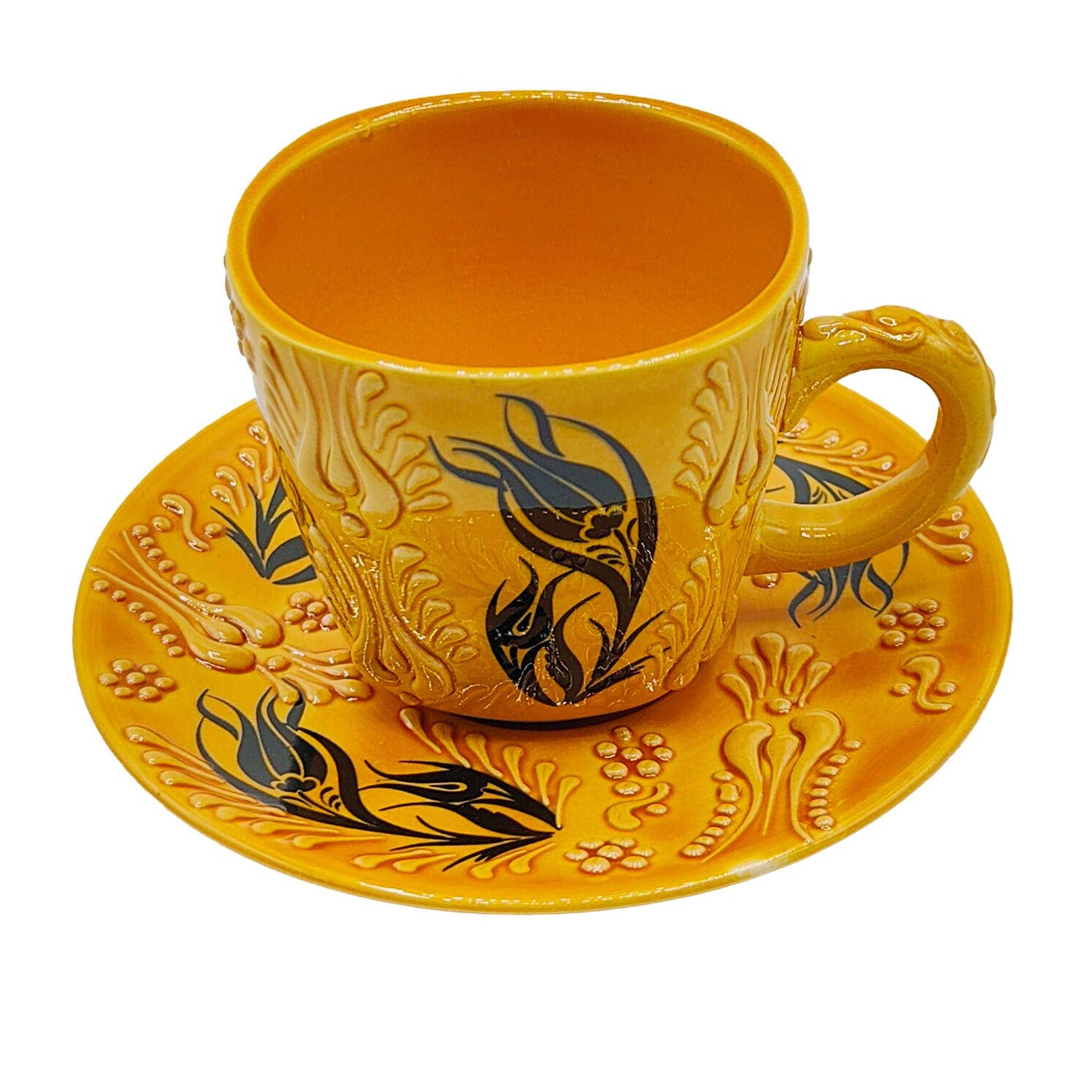 Etnico del Mondo - Wholesale Coffee/Tea Cup - Pair of Ethnic Cups with Turkish Ceramic Saucer Decorated #21