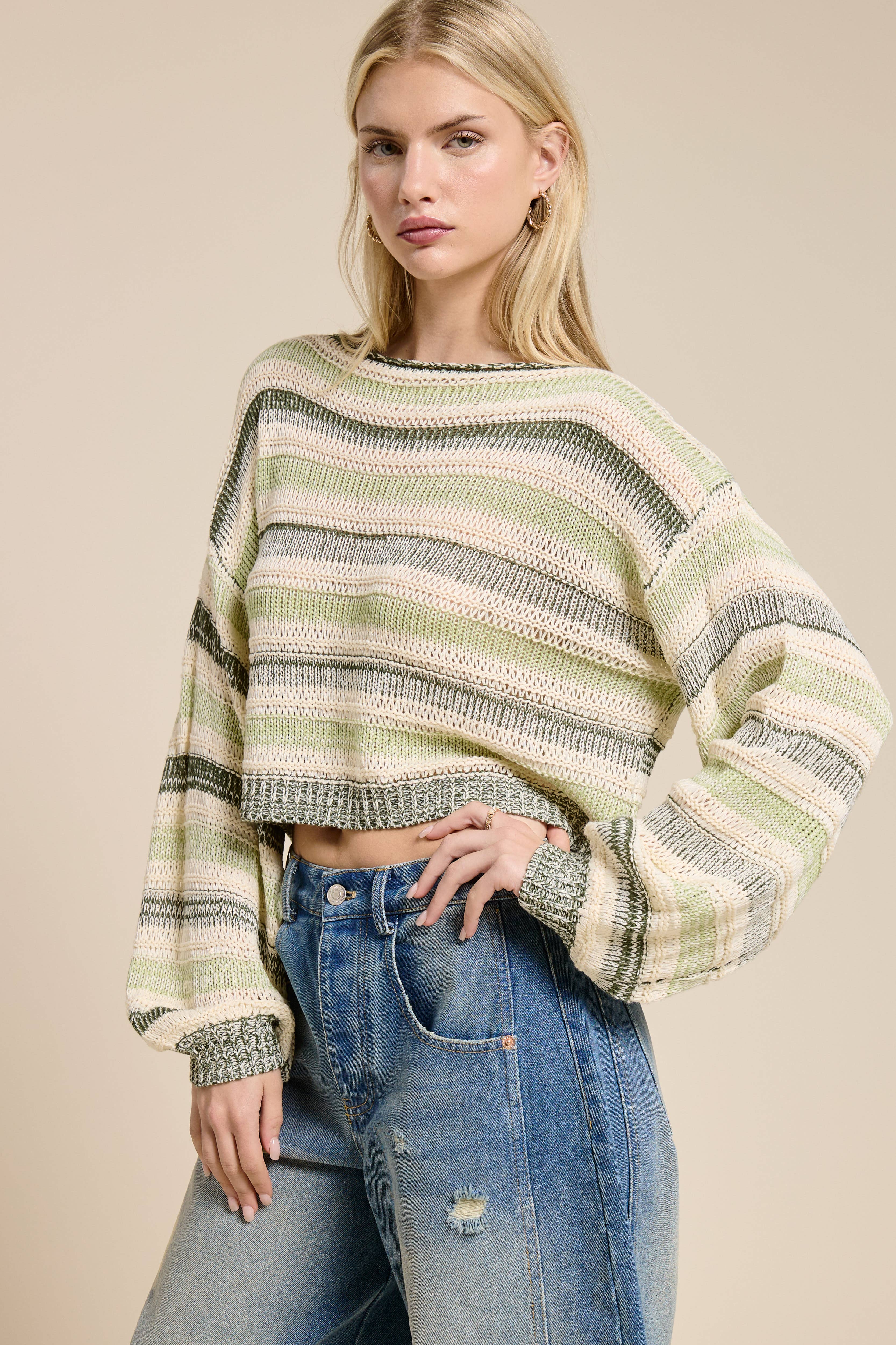 Mimosa - Wholesale Knit Sweater - Women's - Contrast Stripe Lightweight Knit Sweater11