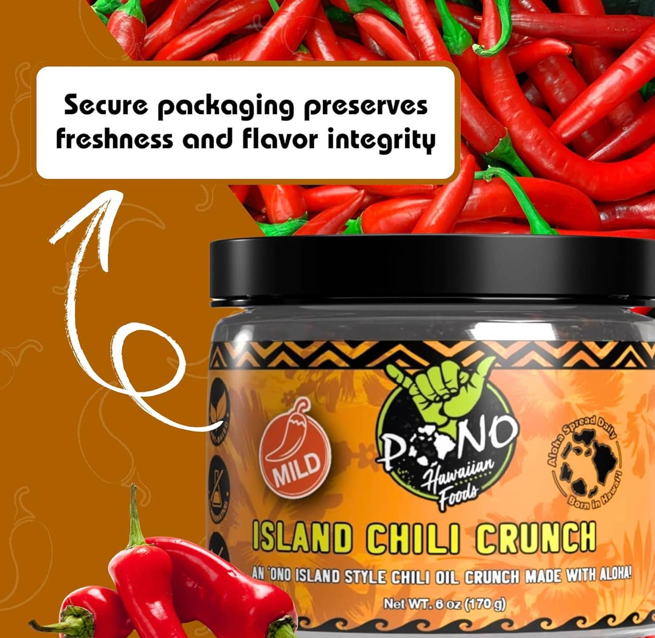Pono Hawaiian Foods Co - Wholesale Chili Paste - Premium Island Chili Crunch - (MILD) 6oz -6 pc case5