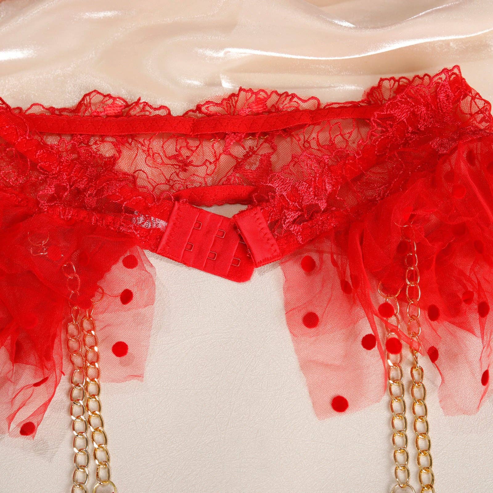 Sweetkama - Venta al por mayor Conjunto de lencería - Mujer - Conjunto de Lencería de 3 Piezas con Encaje Floral y Malla de Lunares para Damas SKLG408527