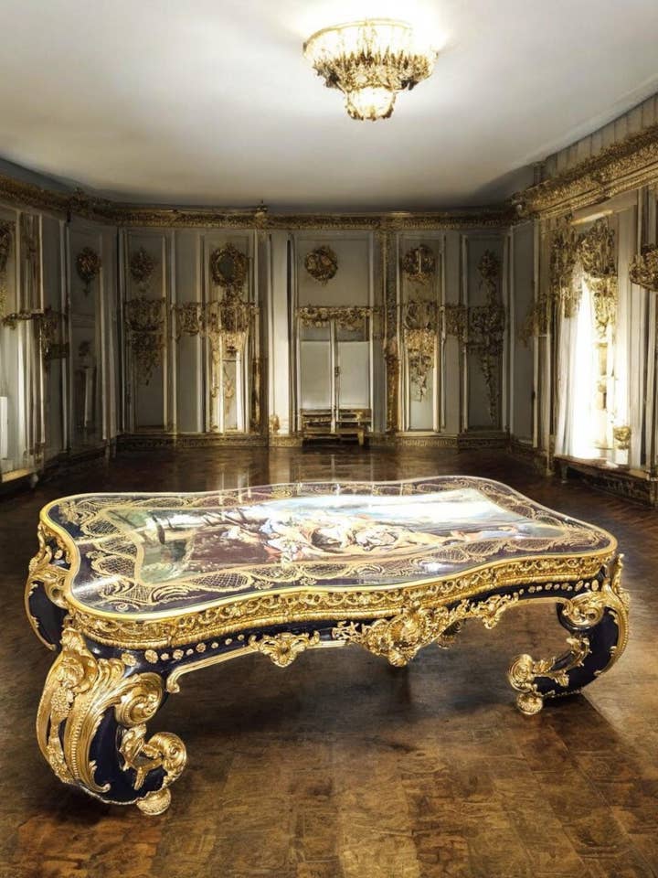 Baroque Masterpiece Hand-Painted Table Gilded Rococo Style with Porcelain Top for wholesale by MALuxury Furniture