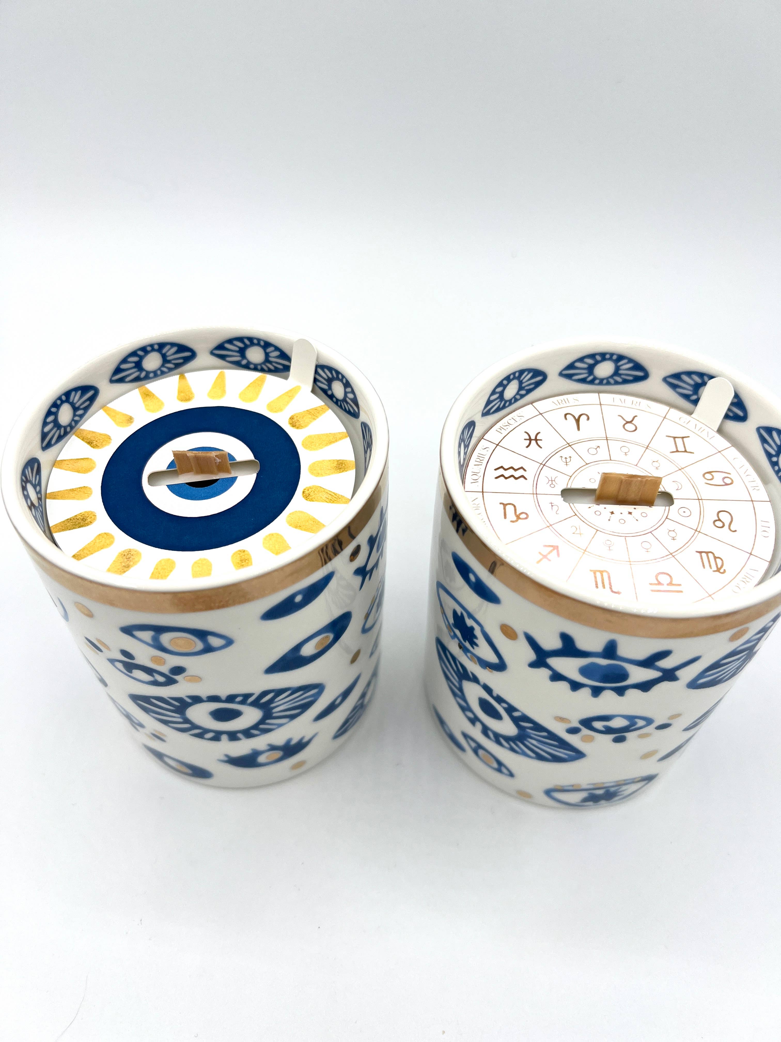 The Sacred Wild Candle Co - Wholesale Novelty Candle - NEW! Beautiful Gold, Blue & White Ceramic "Evil Eye" Candle 5