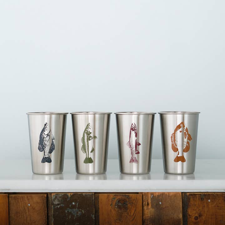 Vital Industries - Wholesale Drinking Glass/Cup - Gone Fishing Stainless Steel Pint Tumblers