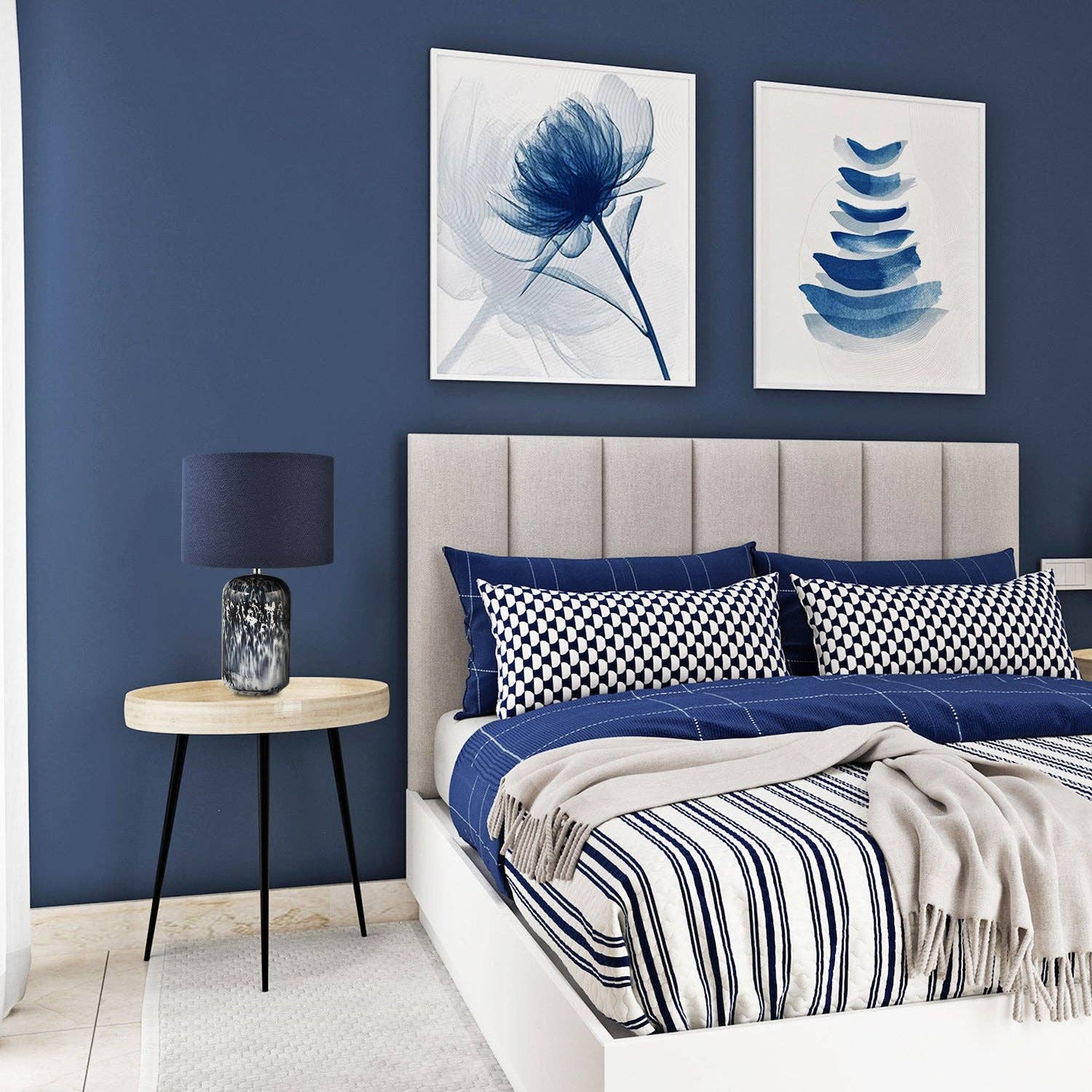 Happy Homewares – wholesale Accent/desk lamp – Modern Navy Blue and Smoked Grey Marble Snowflake Glass Table Lamp with Shade5