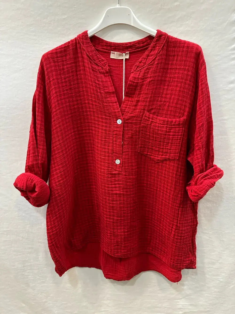 Mimi & Gogo – Großhandel Bluse – Damen – Vichy-Baumwoll-Gauze-Bluse mit tunesischem Kragen von Mimi & Gogo12