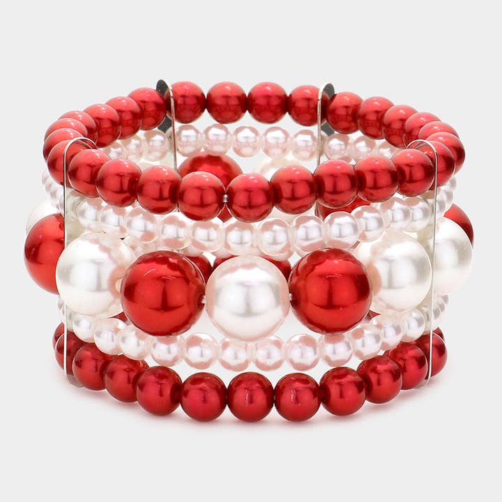 Sensibling Corp. - Wholesale Beaded Bracelet - Elegant Multi Layered Pearl Beaded Stretch Bracelet