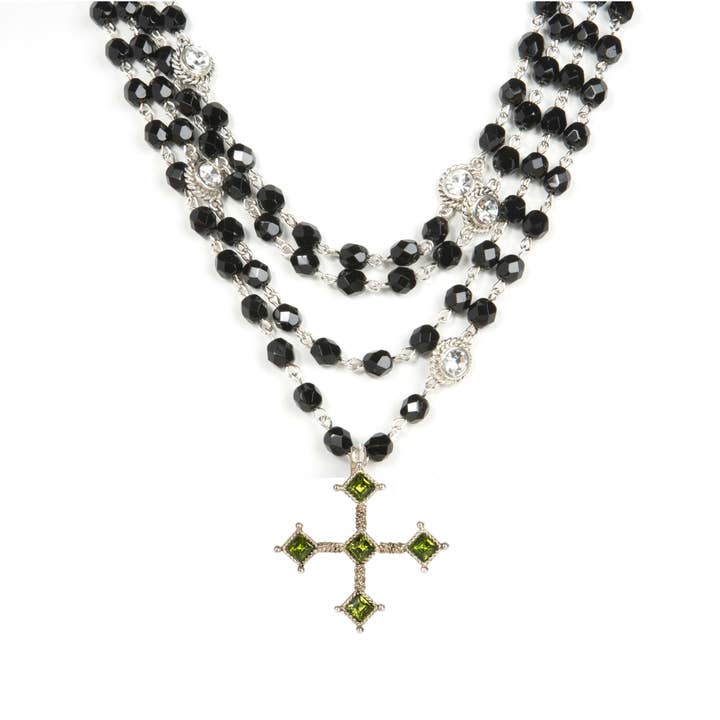 Brigid Magdalena 6mm Jet Black Cross Medallion - Silver for wholesale by VSA Designs Inc.