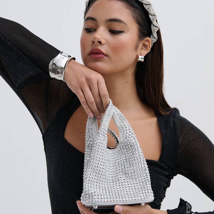 Angels Whisper Accessories - Wholesale Clutch bag – women's - Khloe Rhinestone Party Bag in Silver