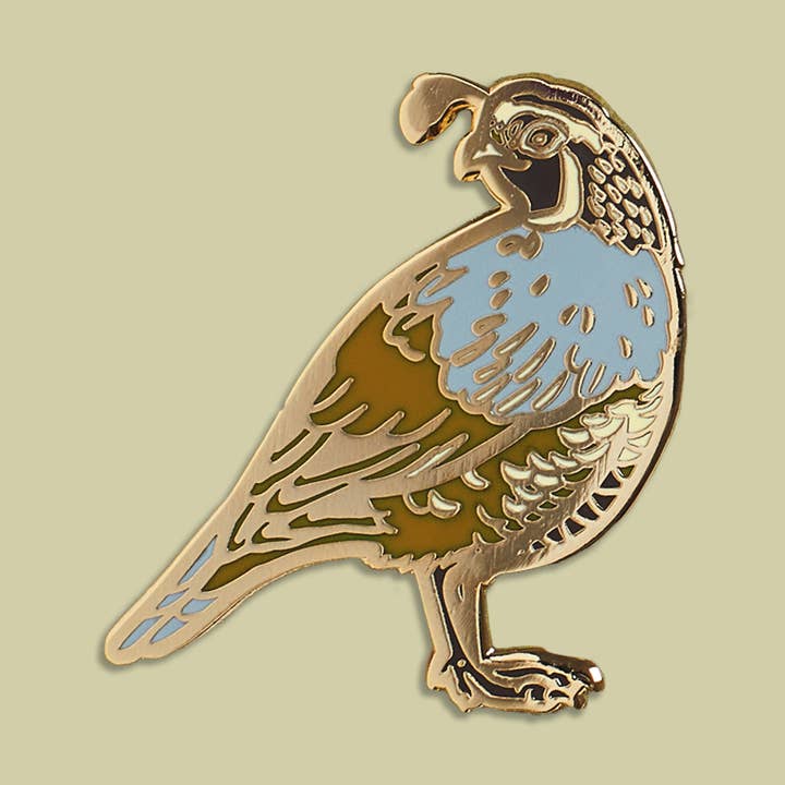 Enamel Pin: California Quail 1.25" for wholesale by Mustard Beetle