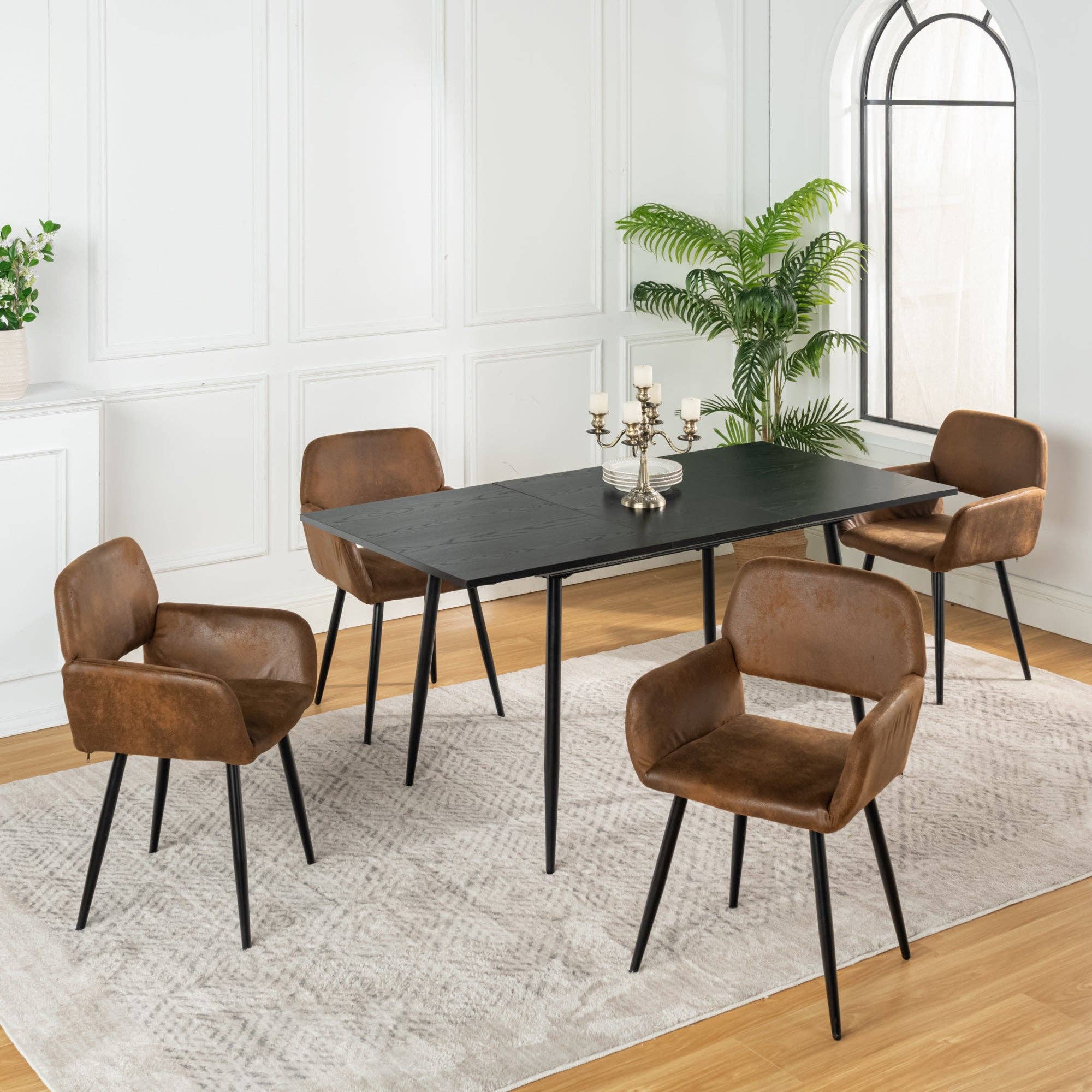 Urban Meuble - Wholesale Chair - Set of 4 industrial style dining chairs in retro brown fabric with black legs MAYFAIR SUEDE BROWN X21