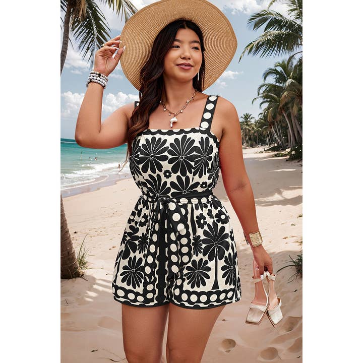 Supreme Fashion - Wholesale Romper - Women's - Plus Size Random Printed Belt Sleeveless Romper