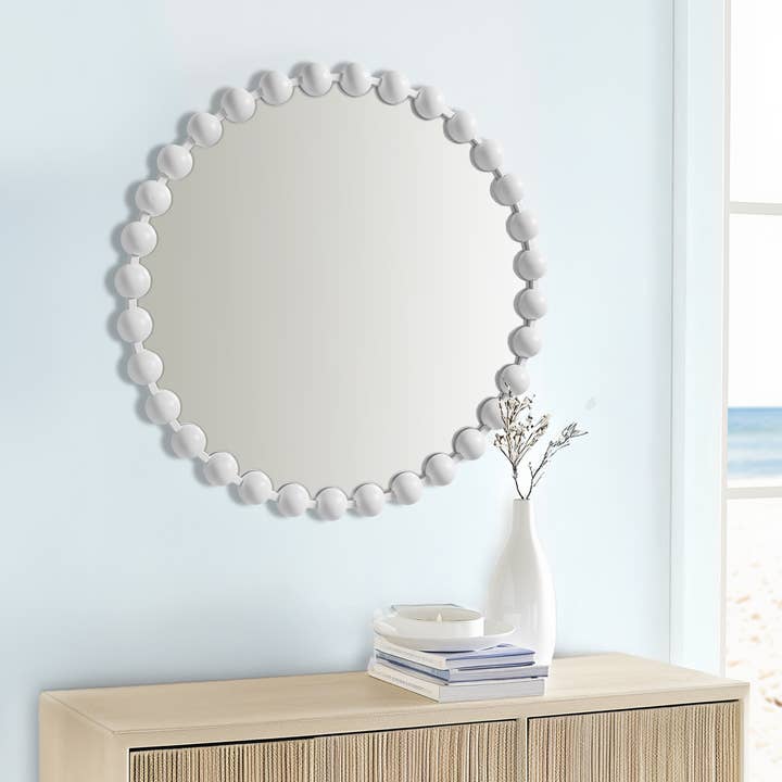 Olliix - Wholesale Wall Mirror - Round Iron Framed Wall Decor Mirror, Matte White2