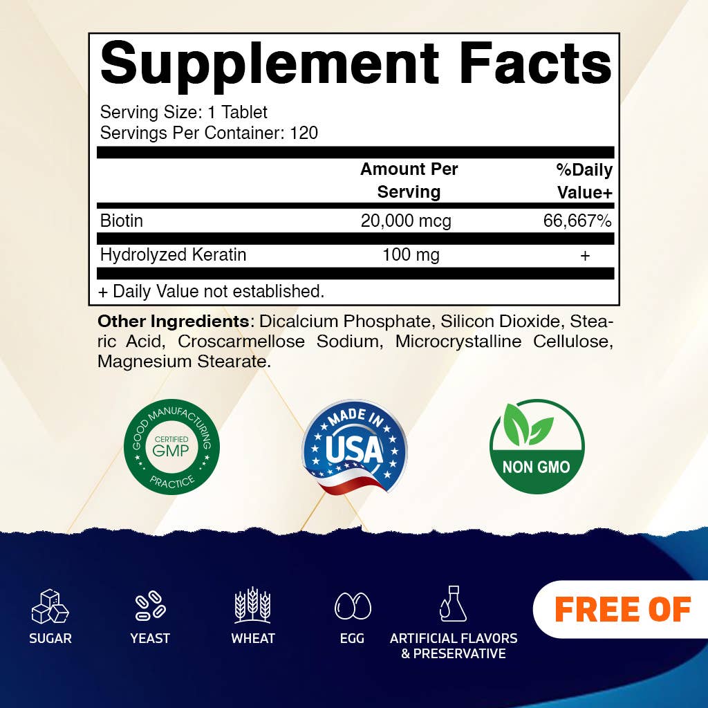 Vitamatic – wholesale Oralt tillskott/Vitamin – Vitamatic Biotin 20 000 mcg med keratin | 120 veg tabletter1