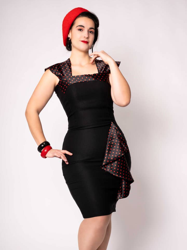 Love Affair dress - Black/Red polka dots for wholesale by Putré-Fashion
