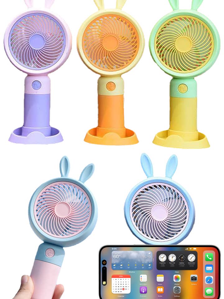 Bunny Ear Portable Electric Fan with Phone Dock for wholesale by Cap Zone