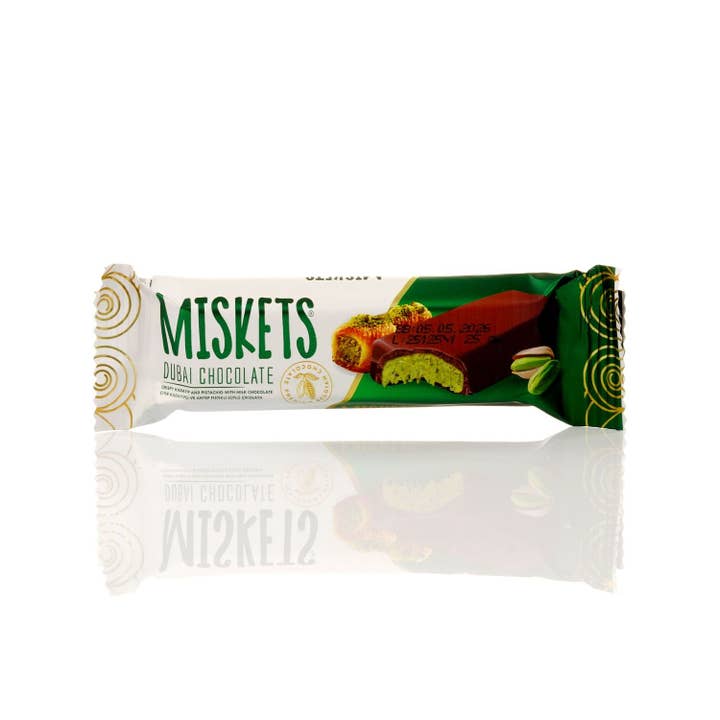 CHOCOLATE CON LECHE MISKETS CON RELLENO CRUJIENTE DE KADAYIF Y PISTACHO (25gr.-0.88 Onzas) para venta al por mayor de Brands Store