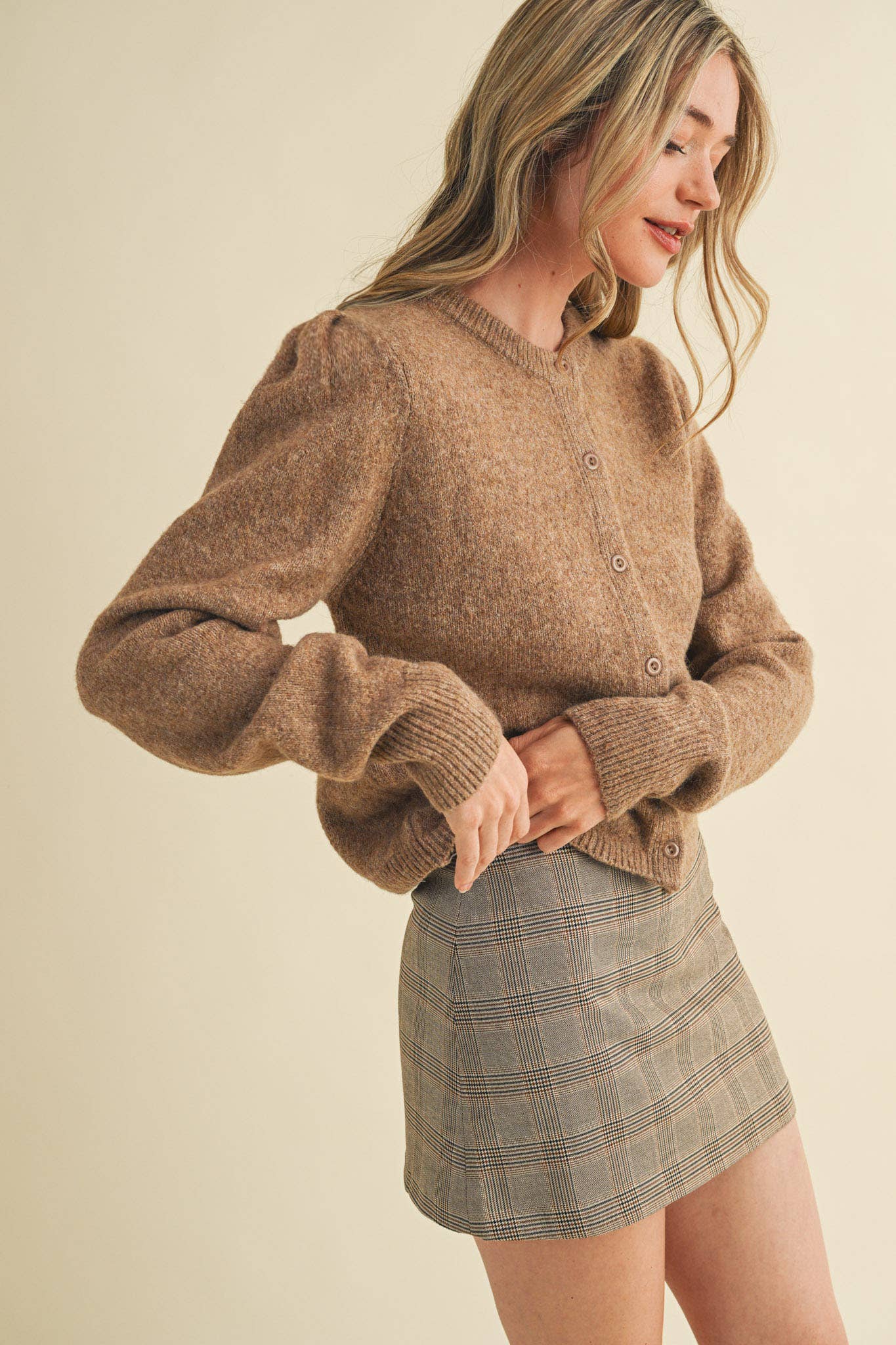 &MERCI - Wholesale Cardigan - Women's - LONG PUFF SLEEVE SWEATER CARDIGAN MSW1101851