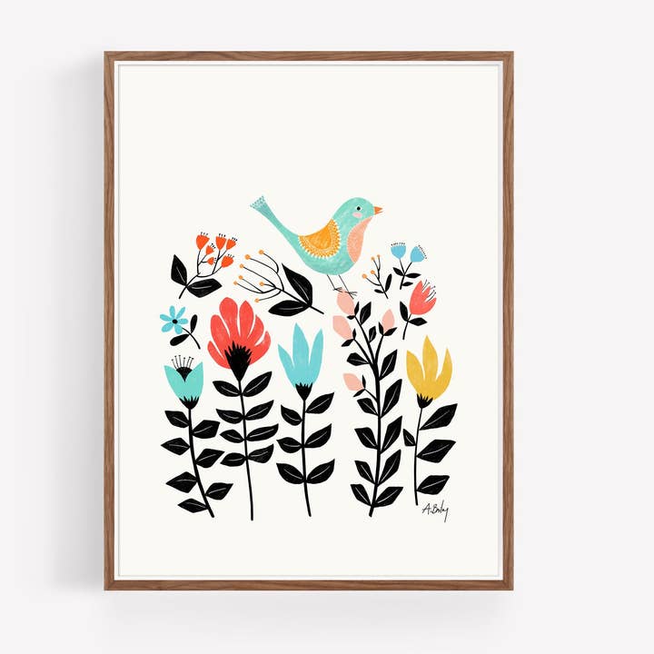 Folk Art Garden - Scandinavian Wall Art for wholesale by Annie Bailey Art