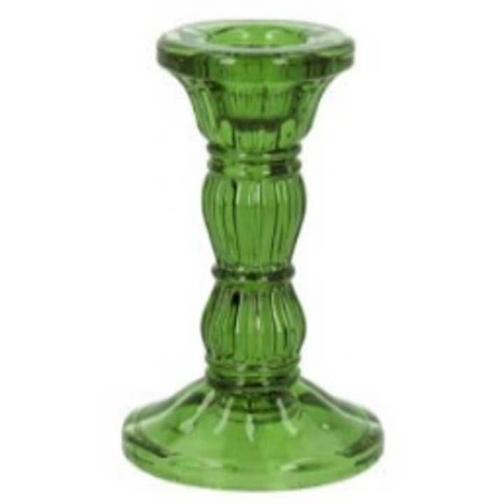 Silver Tree Home & Holiday - Wholesale Candle Holder - GE00305: Grn molded glass taper hldr,4in
